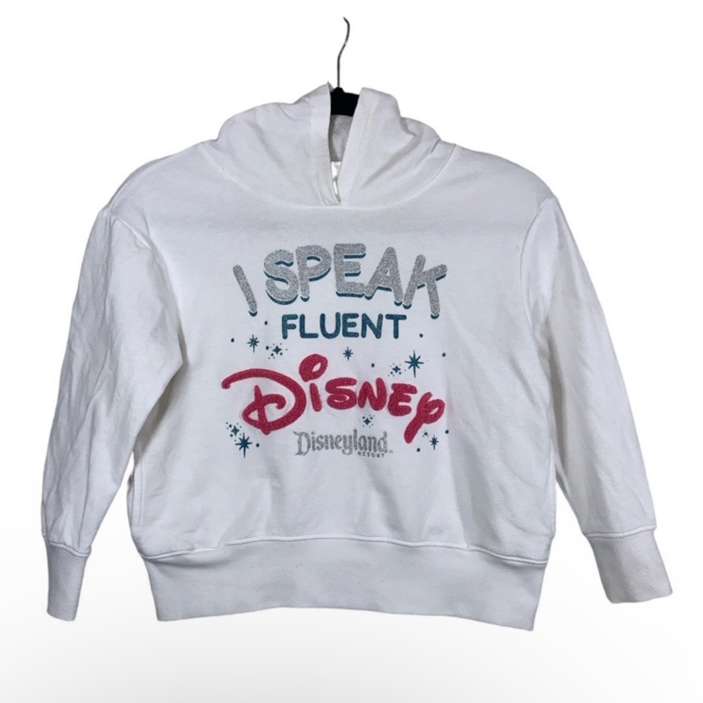 Disney Parks Pullover Hoodie Women size Small white Cropped ✔️SEE MEASUREMENTS